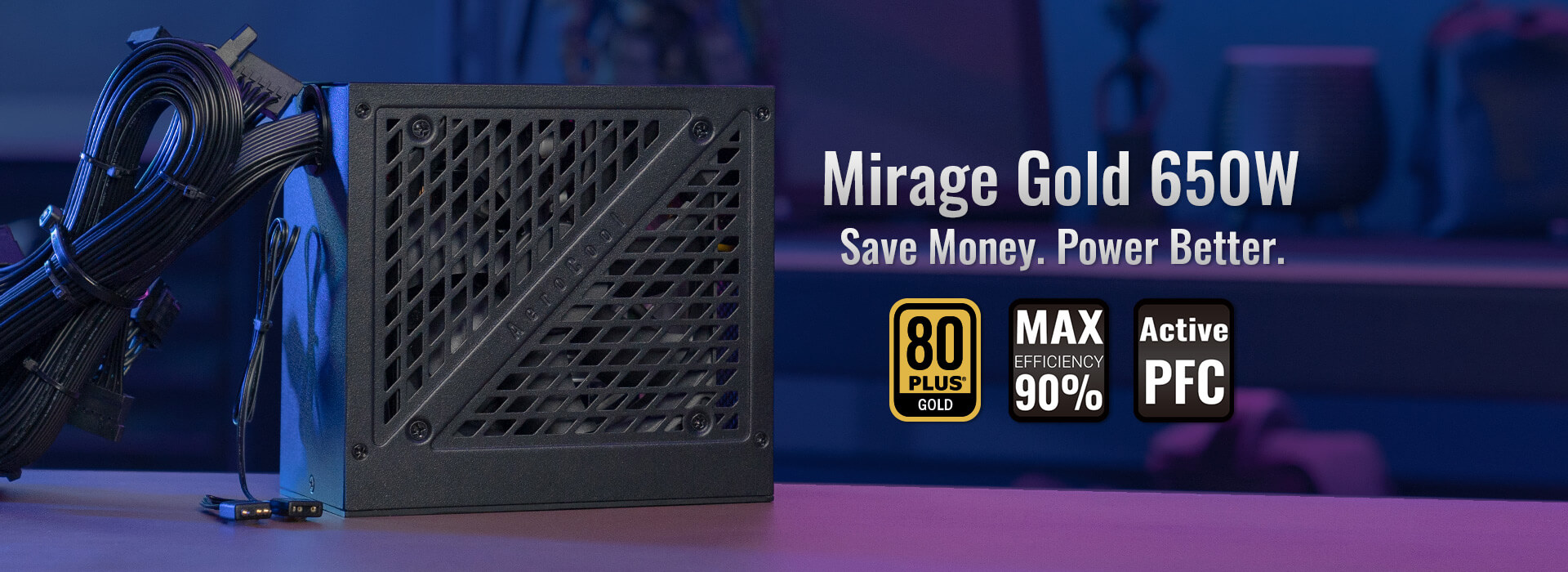 AeroCool MIRAGEGOLD 650W RGB 80 Plus Gold Alimentation Modulaire pour PC,  Condensateurs Japonais Noir